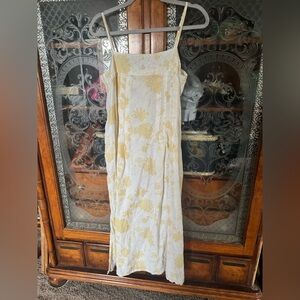 FLAX Linen Sundress White Yellow Flowers